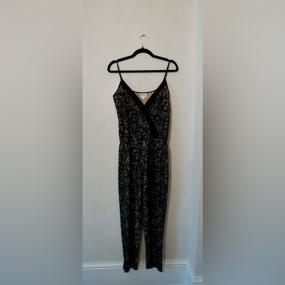 Parker Sleeveless Black Lace Overlay Jumpsuit with Nude Lining